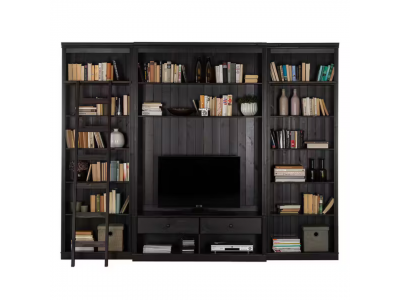 Estante grande para sala em madeira com rack para tv e escada na cor nibs / coleção biblioteca